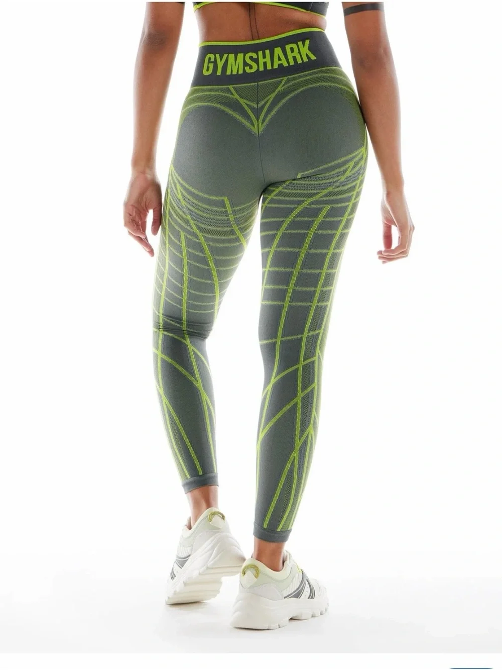 Gymshark Olive Green High-Waist Seamless Leggings with Neon Lime Accents